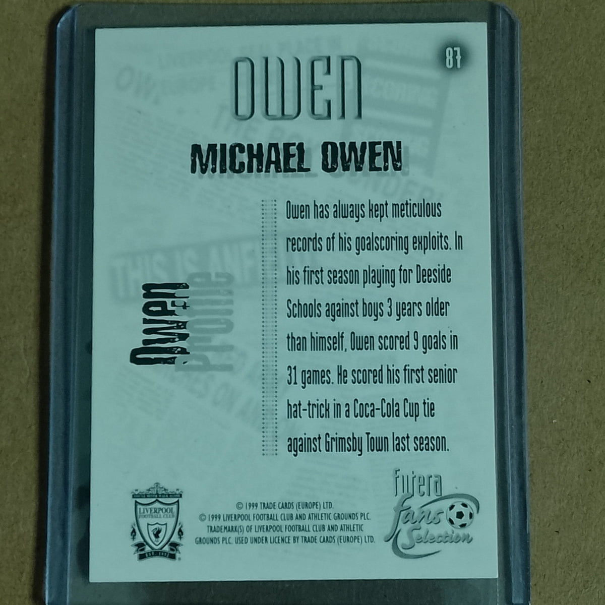 Michael Owen 1999 Futera fans selection #87 Liverpool football excellent sleeved
