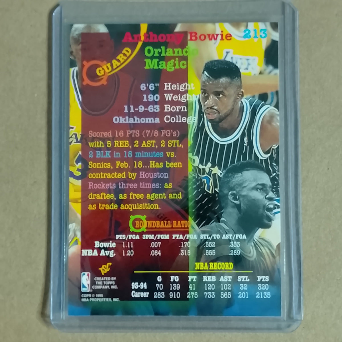 Anthony Bowie 1995 Topps stadium club 1st day issue #213 Orlando Magic NBA VGC 