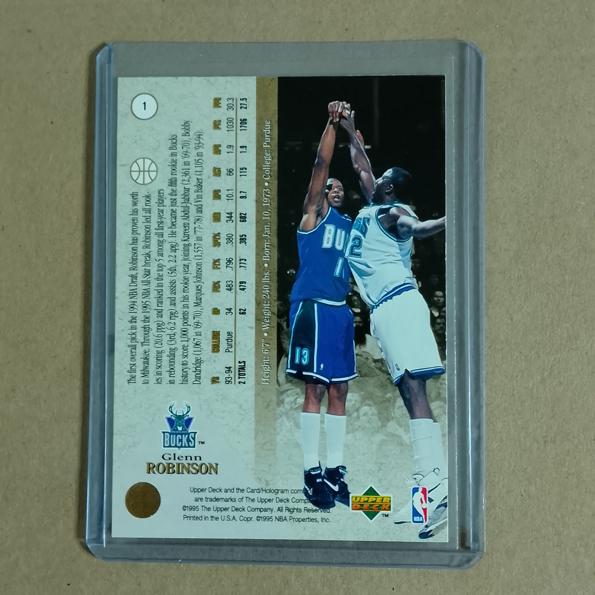 Glenn Robinson 1995 upper-deck sp premier prospect foil #1 Milwaukee Bucks NBA Basketball card fair-good