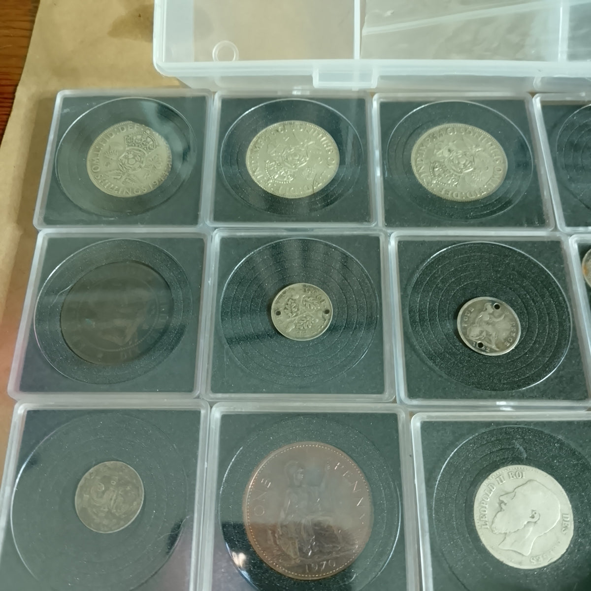 collection of mixed coins in capsules silver roman old etc worth sorting great value