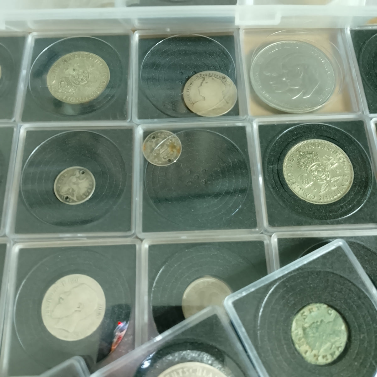 collection of mixed coins in capsules silver roman old etc worth sorting great value