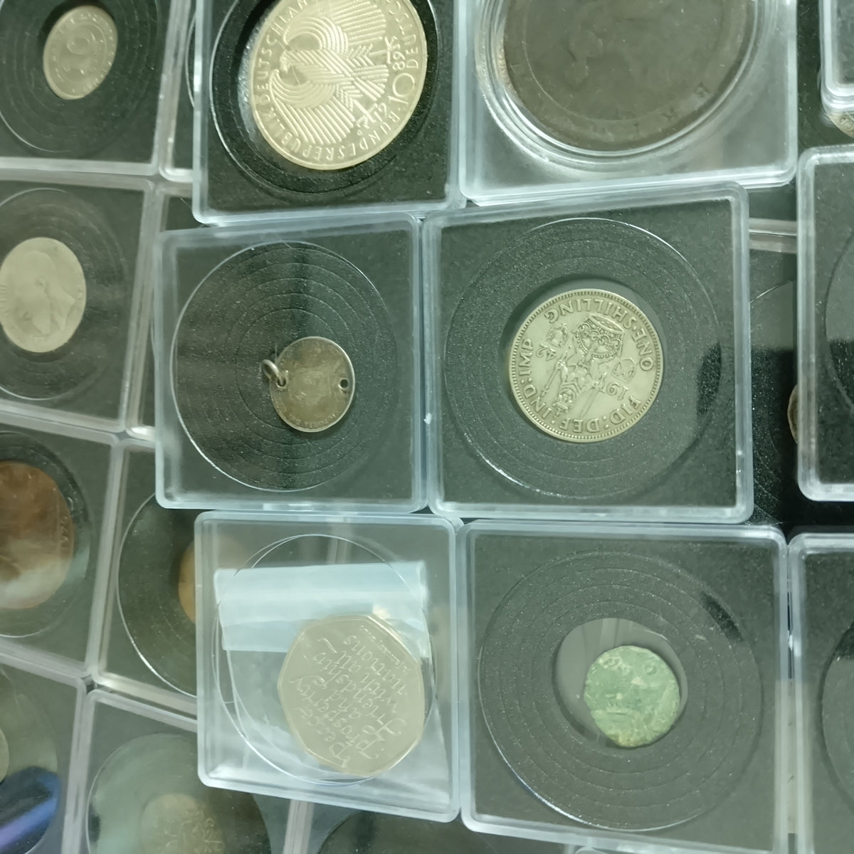 collection of mixed coins in capsules silver roman old etc worth sorting great value