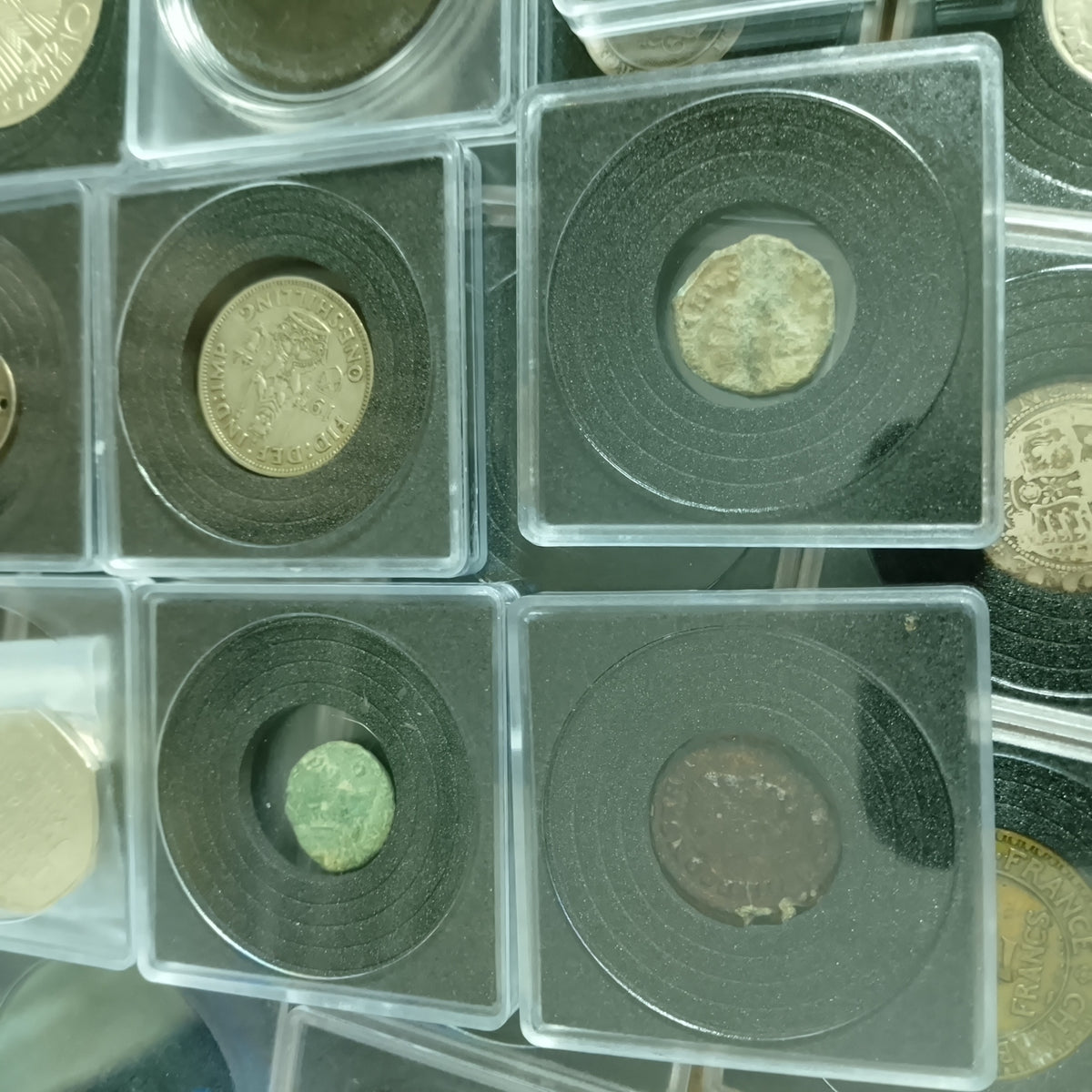 collection of mixed coins in capsules silver roman old etc worth sorting great value