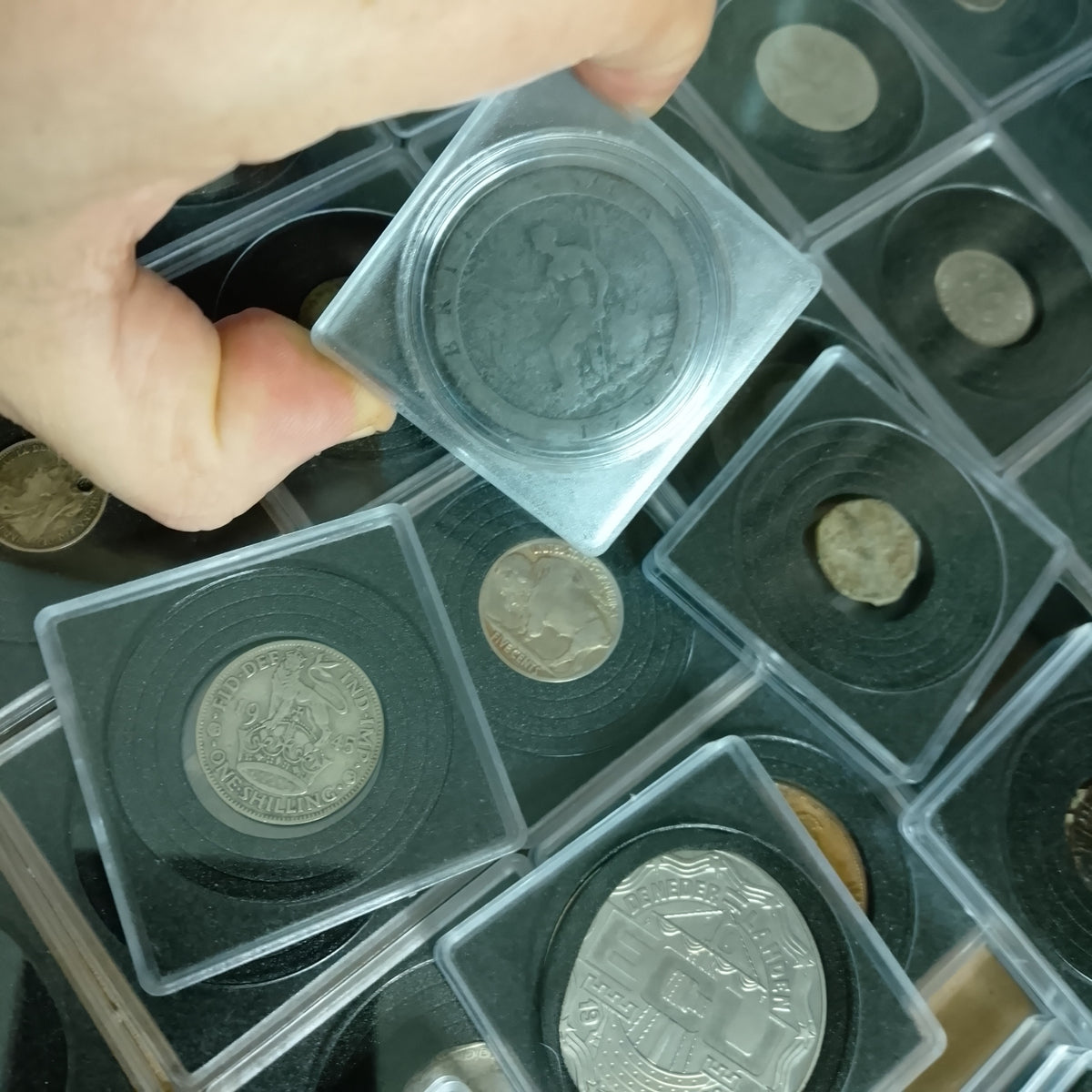 collection of mixed coins in capsules silver roman old etc worth sorting great value