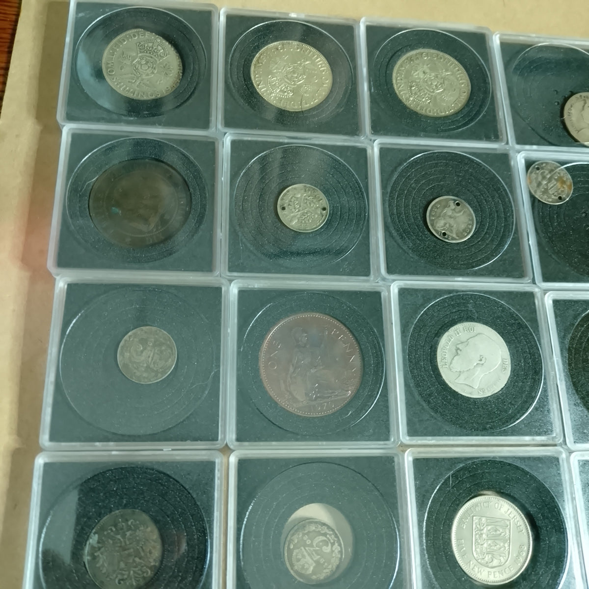 collection of mixed coins in capsules silver roman old etc worth sorting great value