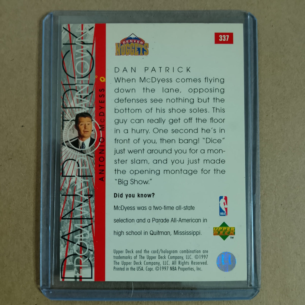 Antonio McDyess 1997 Upper-Deck from downtown #337 NBA Basketball Denver Nuggets good/vgc sleeved