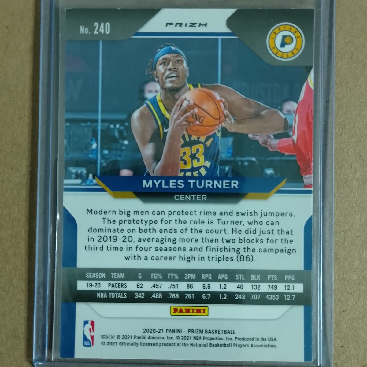 Myles Turner 2020-21 Panini Prizm cracked ice pink #240 NBA Basketball indiana pacers excellent