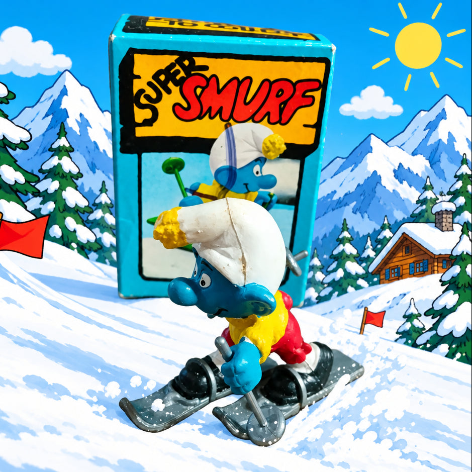 1980 Peyo Super Smurf Schleich Smurfs super Ski-ing skier vgc boxed