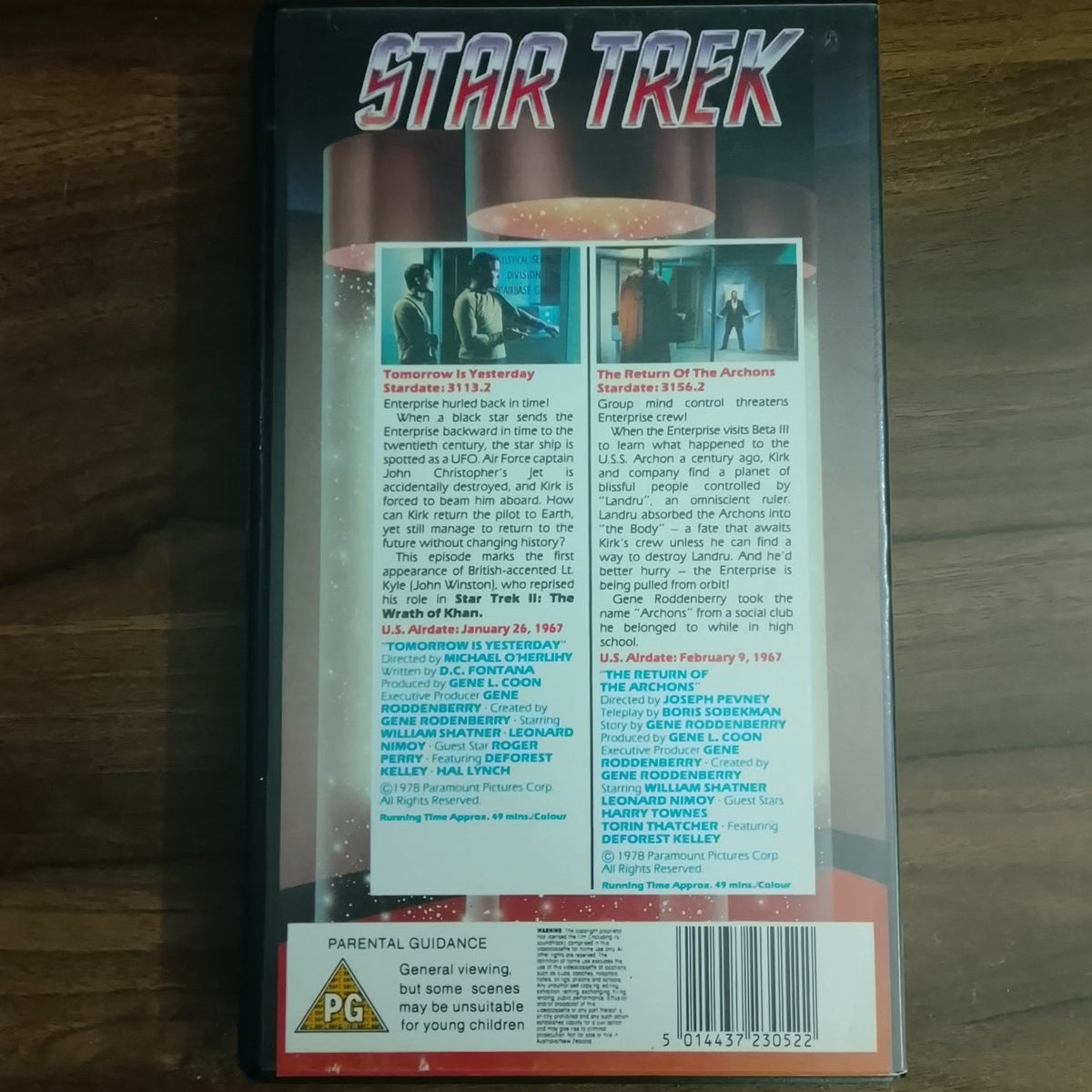 Star Trek CIC Video VHS Cassette episodes 21 & 22 Tomorrow is yesterday retro film TV PG