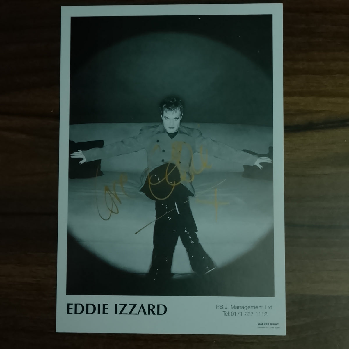Eddie Izzard hand signed Agency publicity photograph card nice example Gold Autograph