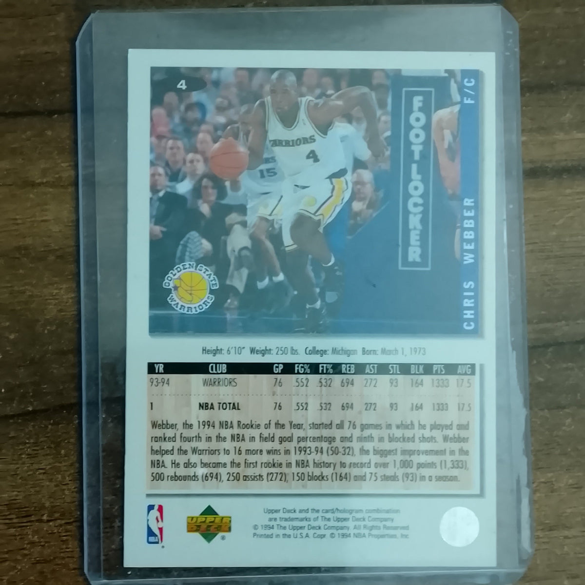 Chris Webber 1994 Upper-Deck silver auto variant #4 NBA Basketball Golden State Warriors excellent sleeved