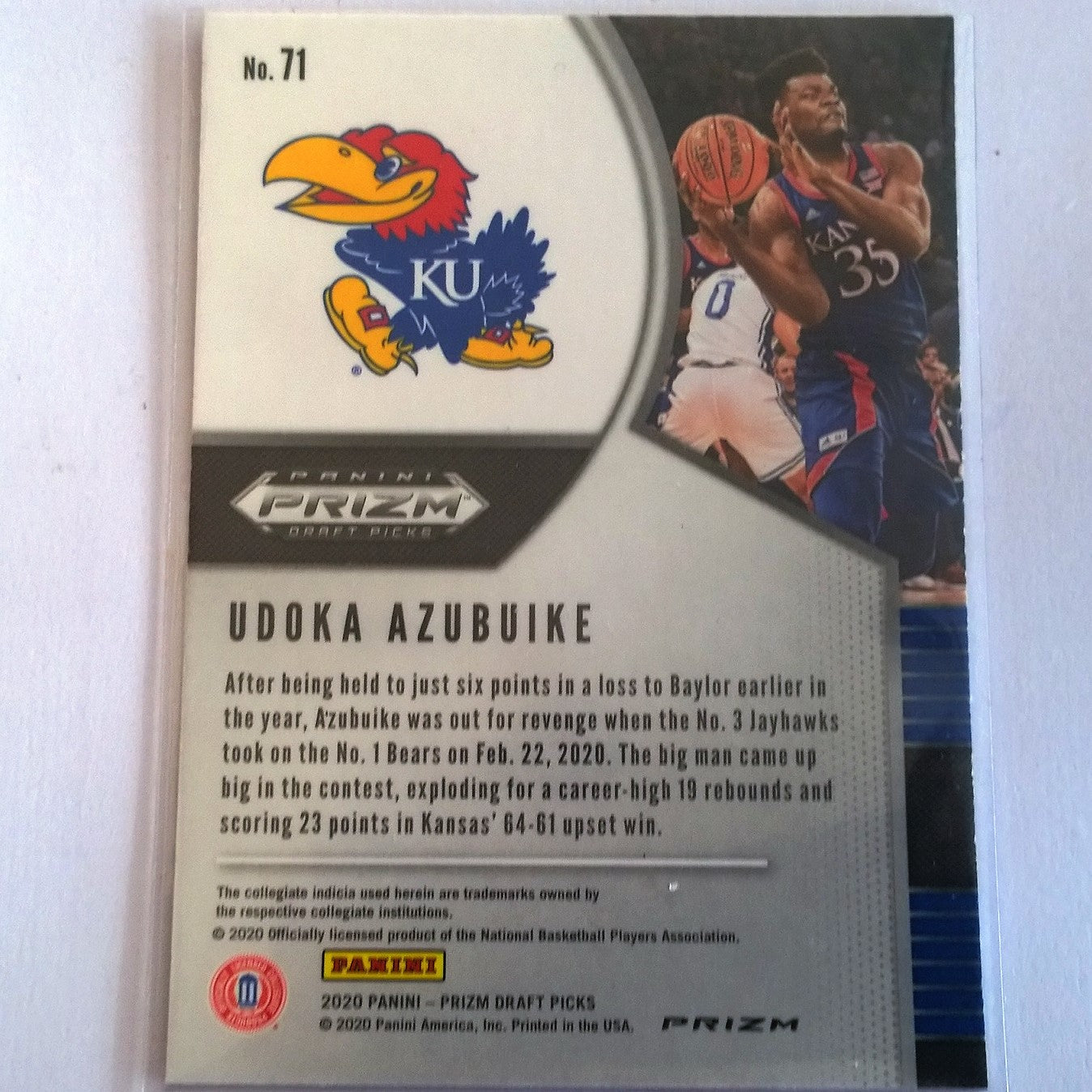 Udoka Azubuike 2020 Panini Prizm draft picks NBA Basketball #71 cracked ice rookie card mint sleeved