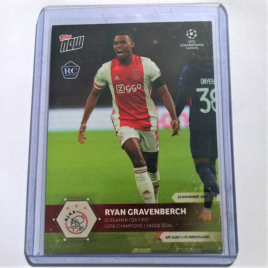 Ryan Gravenberch 2020 Topps Now Soccer #23 Rookie-Karte Ajax FIRST GOAL Mint Sleeved