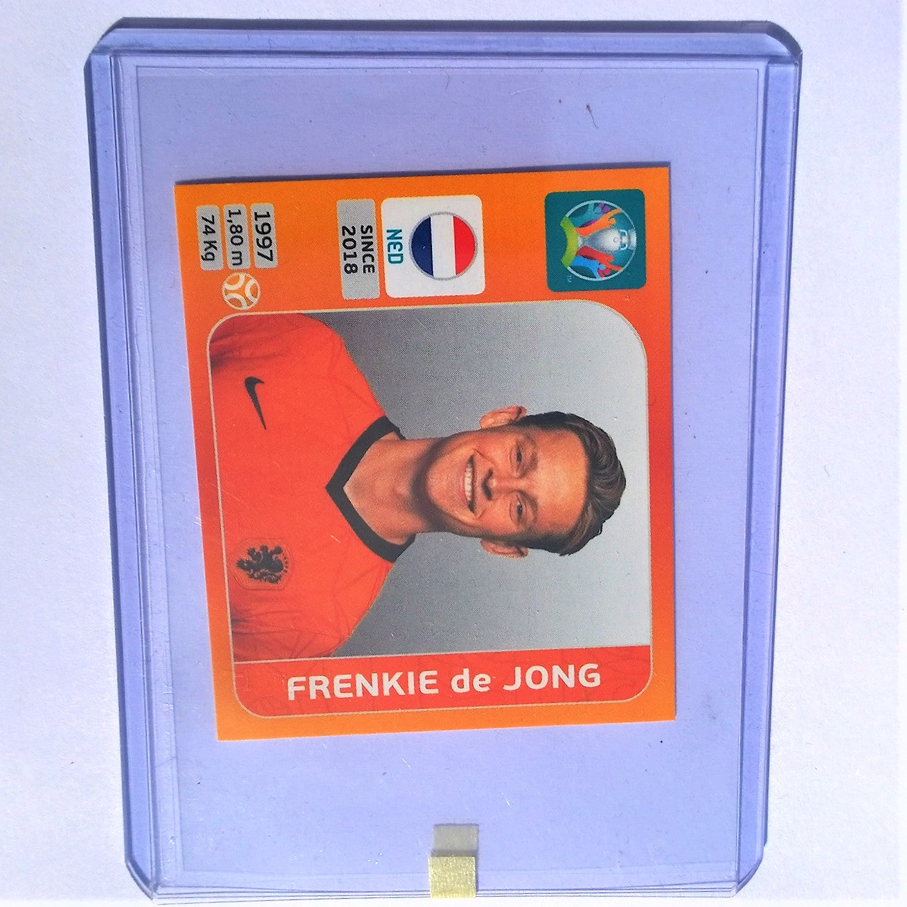 Frenkie De Jong Panini Euro 2020 Orange Sticker #280 Rookie Netherlands mint sleeved