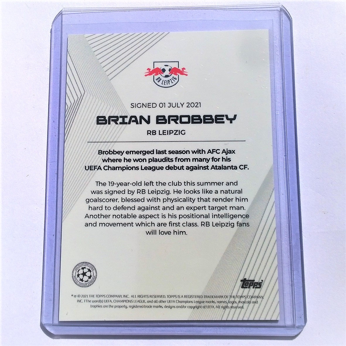 Brian Brobbey 2021 Topps on demand soccer Rookie Card RB Leipzig mint sleeved